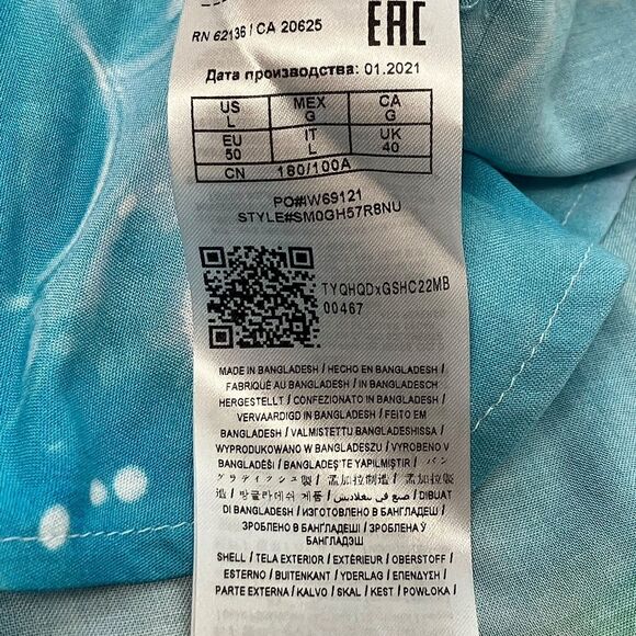 GUESS Shirt Mens L Blue Slim Fit Submerged Button-Up Short Sleeve Tropical Beach - Picture 8 of 10